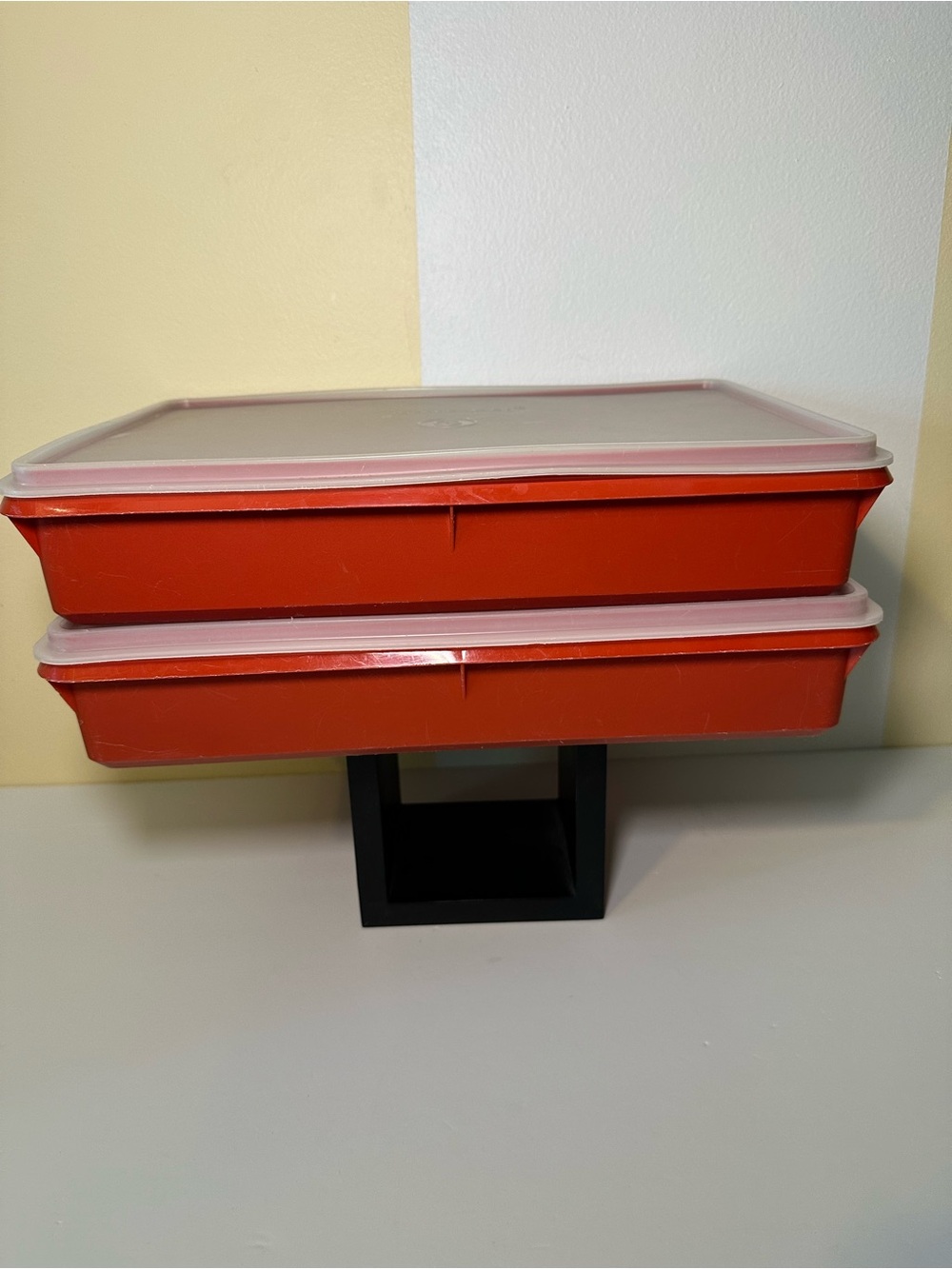 Vintage Tupperware 290 Orange Rectangular Containers w/ Lids 13x9 Set of 2